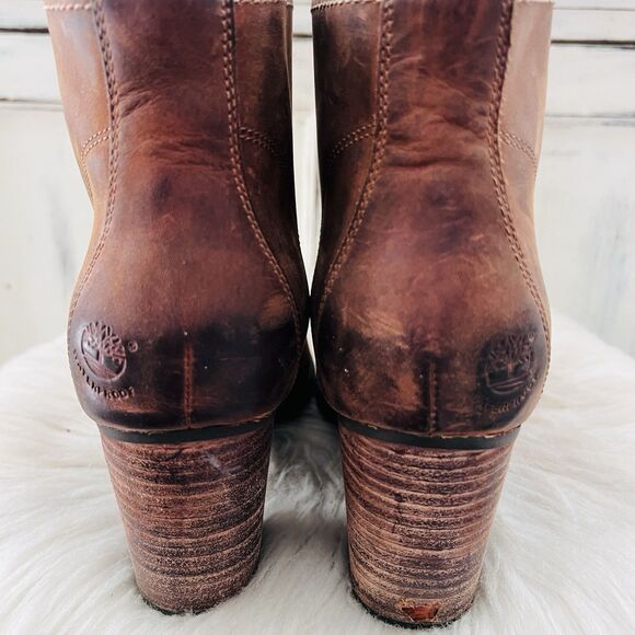 Timberland Earthkeepers Brown Leather Wooden Heel Half Chaps Ankle Booties - 9.5 - Picture 5 of 8